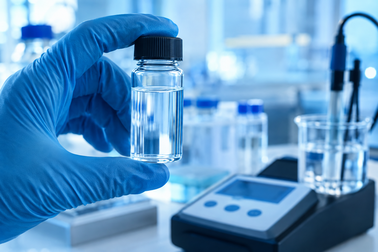 Water sample being examined in a laboratory setting